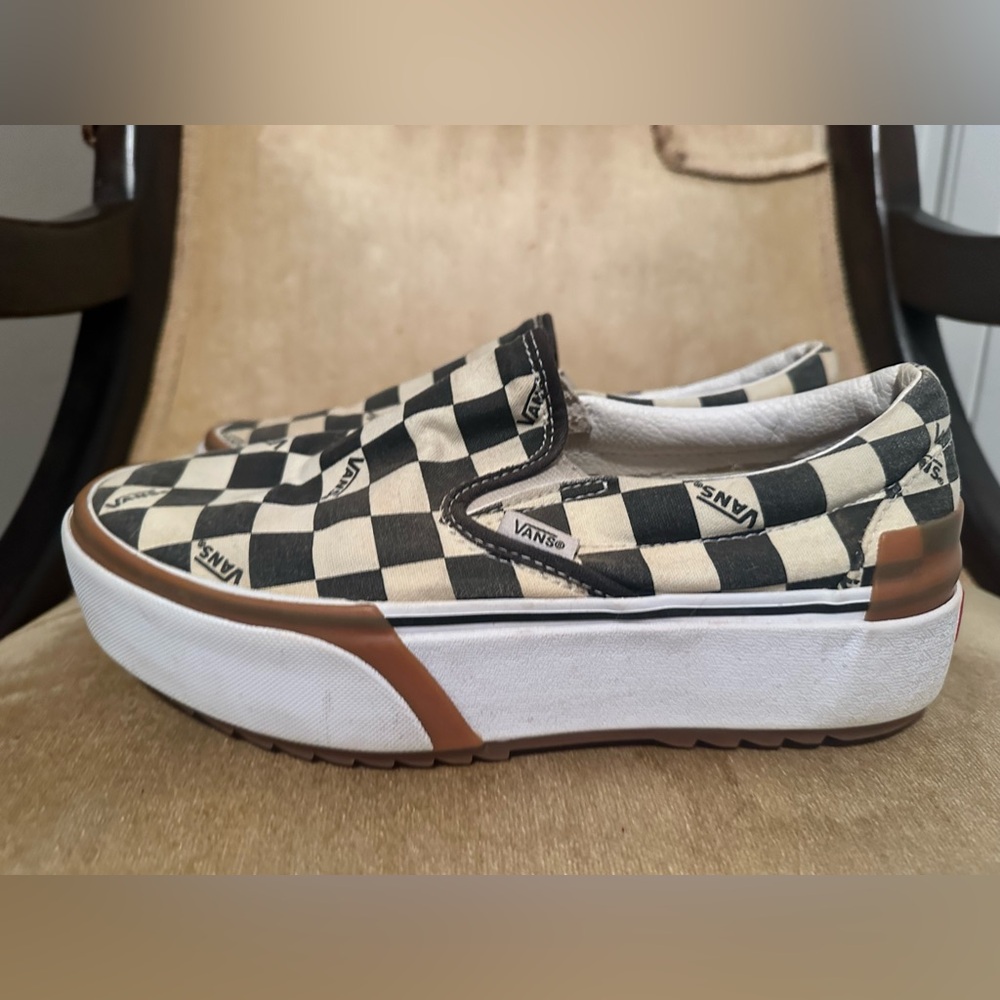 Vans Black and Cream Checkerboard Stacked Sneakers